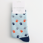 Socks Mr Sparrow Men's Bamboo Cat Socks 'Paws & Stripes' – Light Blue