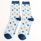 Socks Mr Sparrow Men's Bamboo Cat Socks 'Paws & Stripes' – Light Blue