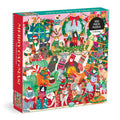 Mudpuppy Merry Catmas 500 piece Christmas cat jigsaw puzzle box showing festive cats in colourful jumpers around a decorated tree and fireplace.