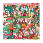 Completed Mudpuppy Merry Catmas 500 piece jigsaw puzzle measuring 51 × 51cm, featuring Christmas cats, a decorated tree, festive stockings and gifts.