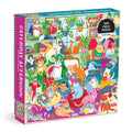 Mudpuppy Caturday Afternoon 500 piece cat jigsaw puzzle box featuring a colourful living room filled with playful cats, houseplants, books and knitting.
