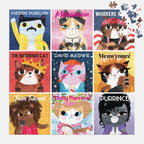 Mudpuppy Music Cats 500 piece jigsaw puzzle almost complete with loose pieces beside colourful illustrations of Freddie Purrcury, Meowyoncé and other musical cats.