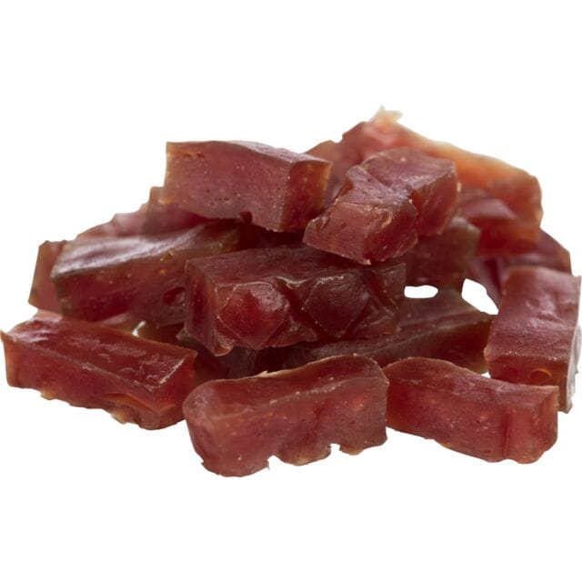 Close-up of dark reddish-brown rectangular cat treats from the Trixie PREMIO Advent Calendar