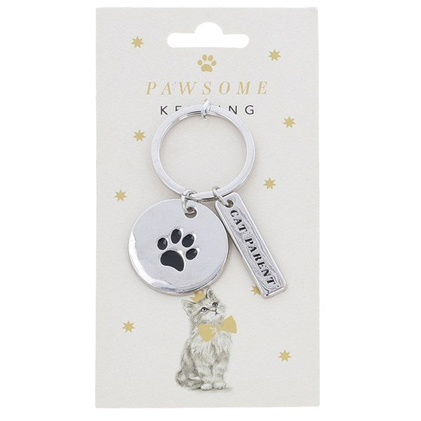 Silver Coloured Pawsome Cat Keyring