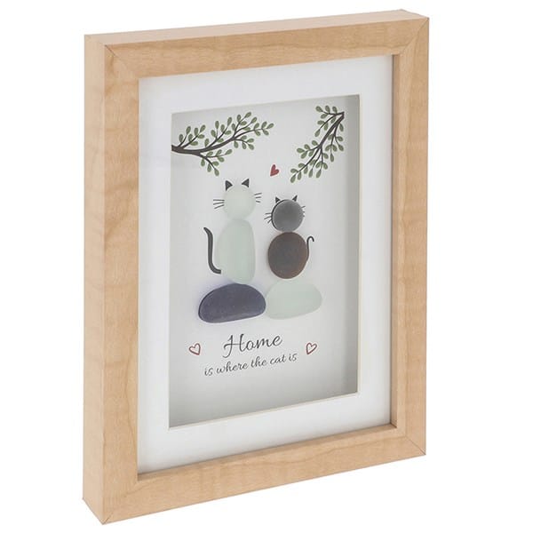 Decorative Plaques Pebble Glass Box Portrait “Home is where the Cat is”