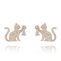Equilibrium Playful Cat real gold plated earrings with moving cubic zirconia stones held in cats’ paws