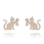Equilibrium Playful Cat real gold plated earrings with moving cubic zirconia stones held in cats’ paws