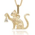 Equilibrium Playful Cat real gold plated necklace with moving cubic zirconia stone held in cat’s paw