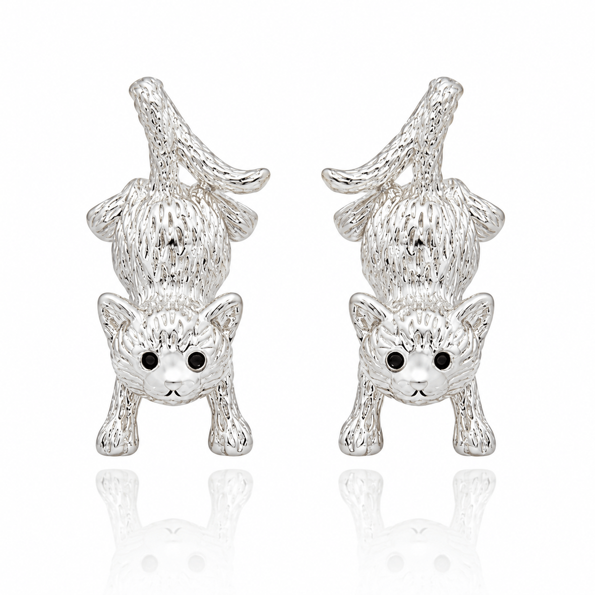 Equilibrium Silver Plated Comical Cat Earrings