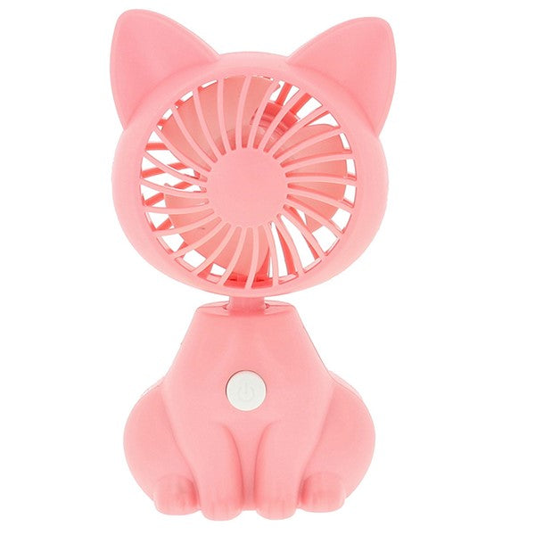 Pink cooling fan shaped like a sitting cat with ears 