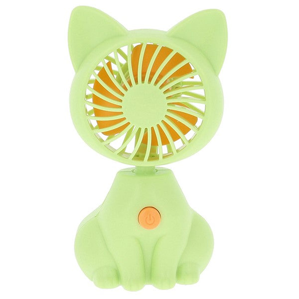 Green cooling fan shaped like a sitting cat with ears 