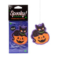 Pumpkin Spice Black Cat Halloween air freshener beside its packaging