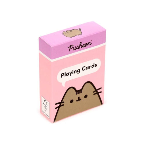 Official Pusheen the Cat playing cards presented in a sturdy pastel pink illustrated tuck box with matching artwork.