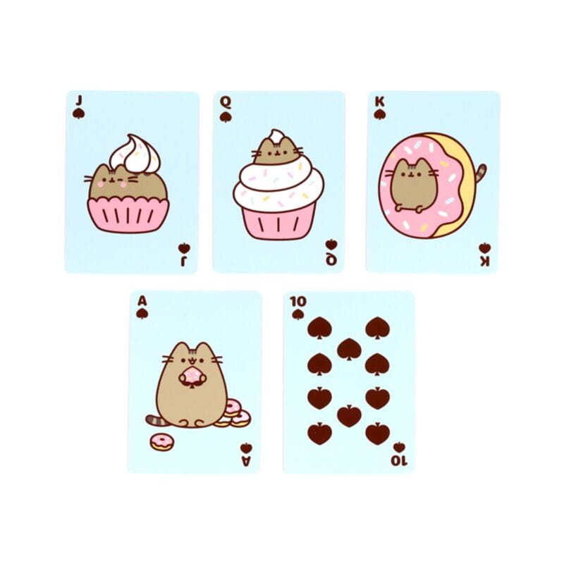 Spade suit Pusheen playing cards featuring cute cupcake, doughnut and sweet treat illustrations with Pusheen.