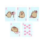 Heart suit Pusheen playing cards showing Pusheen posting letters, writing notes and holding beautiful pink roses.