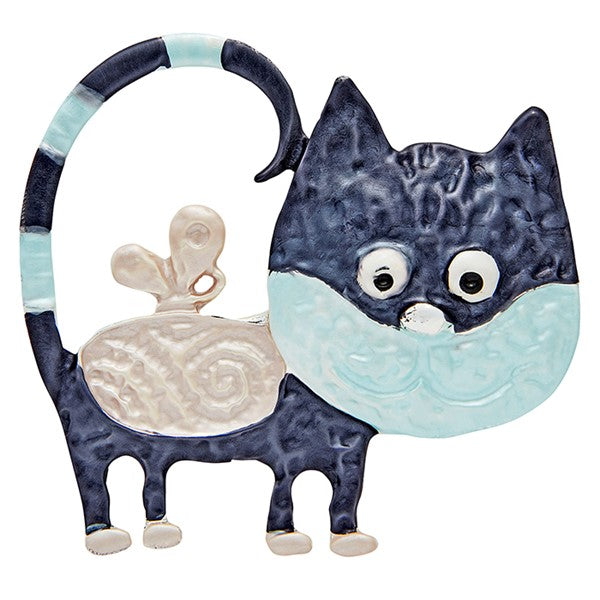 Equilibrium Silver Plated Quirky Cat Magnetic Brooch