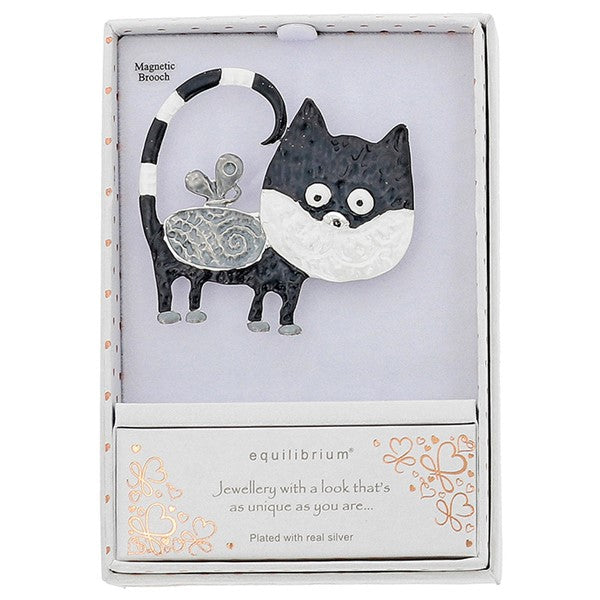 Equilibrium Silver Plated Quirky Cat Magnetic Brooch