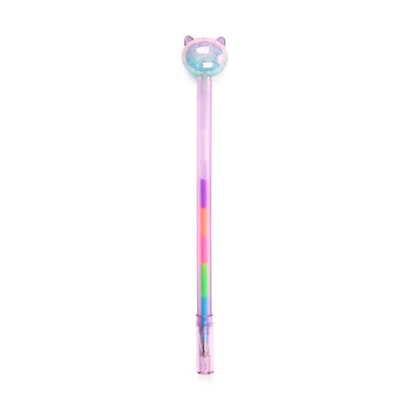 Lilac Rainbow Ink Cat Head Topper Pen with cap fitted