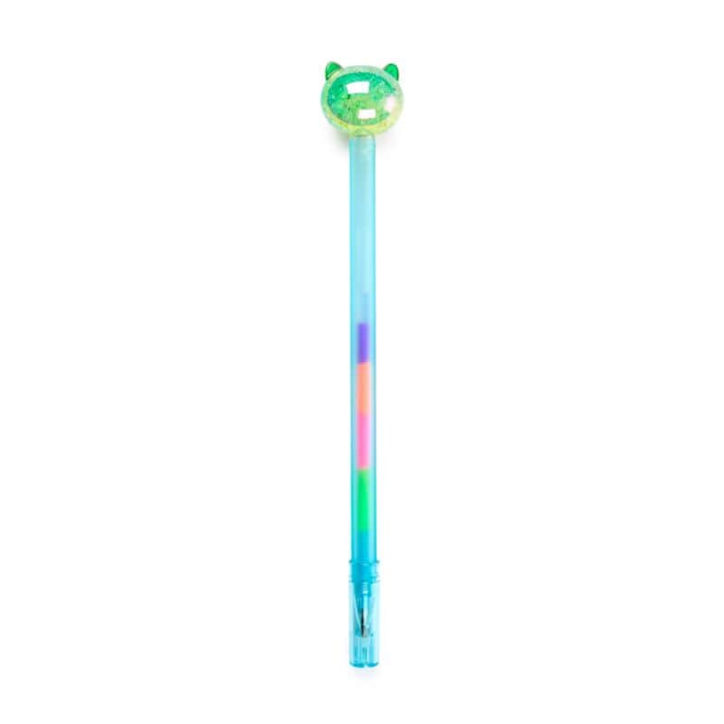 Blue Rainbow Ink Cat Head Topper Pen with cap fitted
