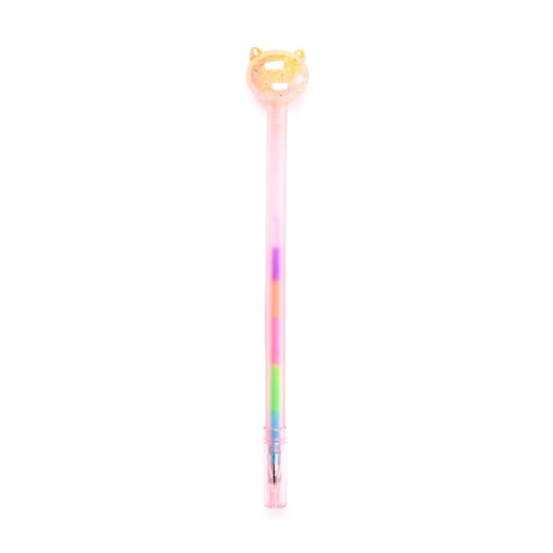 Pink Rainbow Ink Cat Head Topper Pen with glitter cat topper