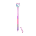 Lilac Rainbow Ink Cat Head Topper Pen with six-colour ink and cap removed