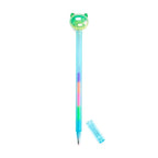 Blue Rainbow Ink Cat Head Topper Pen with six-colour ink and cap removed