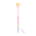 Pink Rainbow Ink Cat Head Topper Pen with six-colour ink and cap removed