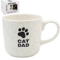 Gift boxed Cat Dad fine china mug in off-white with black paw print, Cat Dad lettering and subtle speckled finish