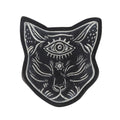 Resin mystical cat face incense holder with gothic all-seeing eye and celestial carved design.