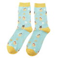 Miss Sparrow Ladies Bamboo Cat Socks 'Cats in Cups' Aqua