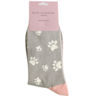 Miss Sparrow Ladies Bamboo Cat Socks 'Paw Print' Grey