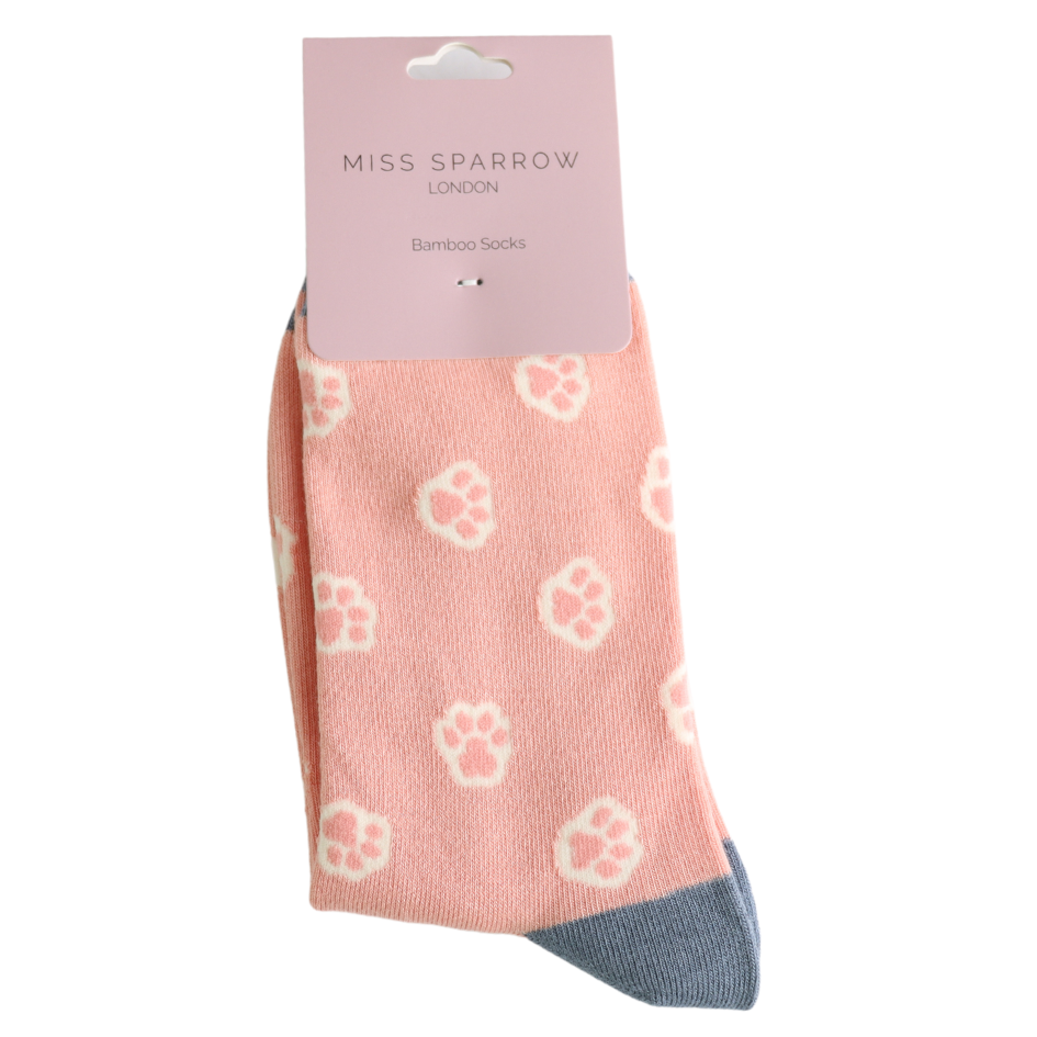 Miss Sparrow Ladies Bamboo Cat Socks 'Jelly Bean Paws' Dusky Pink