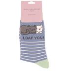 Miss Sparrow Ladies Bamboo Cat Socks 'I Loaf You' Denim