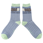Miss Sparrow Ladies Bamboo Cat Socks 'I Loaf You' Denim