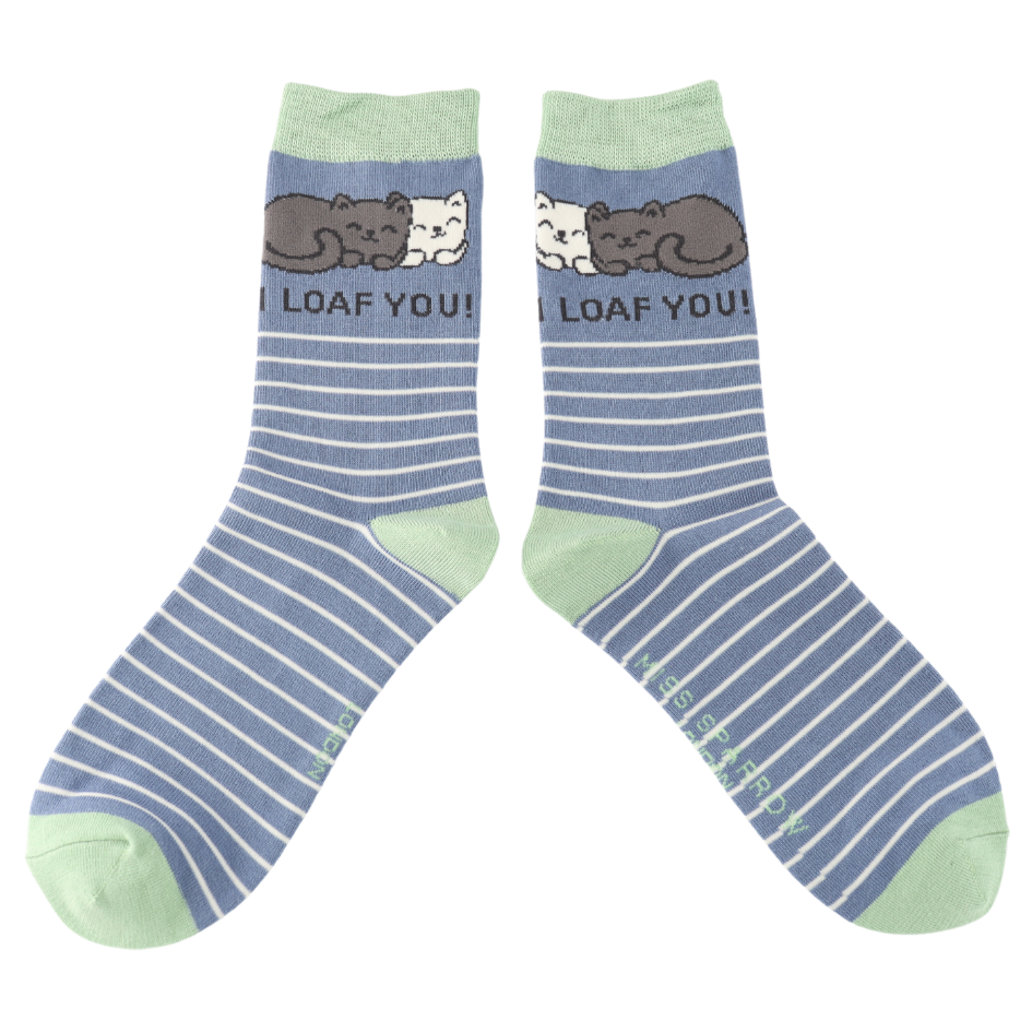 Miss Sparrow Ladies Bamboo Cat Socks 'I Loaf You' Denim