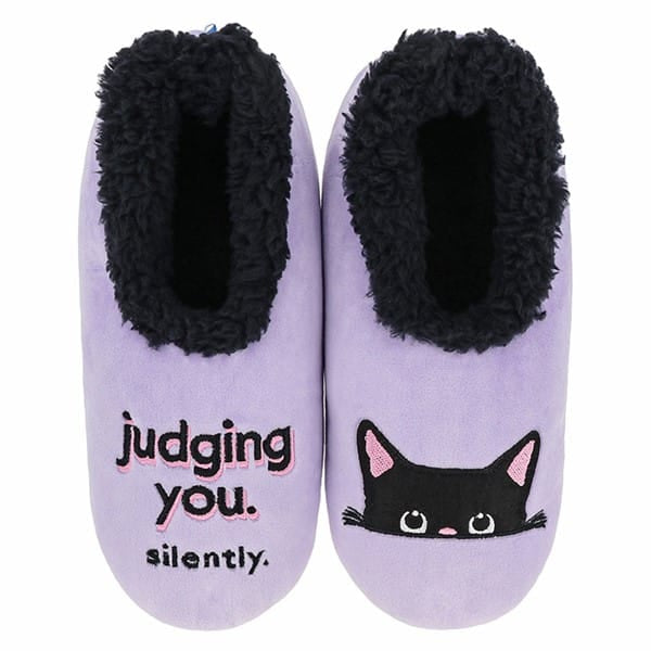 Slippers Snoozies Pairables ‘Judging You’ Purple Cat Slippers