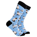 Socktopus Siamese Cats combed cotton socks with detailed Siamese cat illustrations on a bright blue background, perfect for Siamese cat lovers.