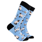 Socktopus Siamese Cats combed cotton socks with detailed Siamese cat illustrations on a bright blue background, perfect for Siamese cat lovers.
