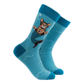 Socktopus Sparkly Cat Mermaid combed cotton socks featuring a tabby cat with a sparkling blue mermaid tail, aqua background and ocean-inspired details.
