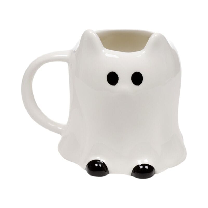 Spooky Ghost Cat ceramic shaped Halloween mug front view