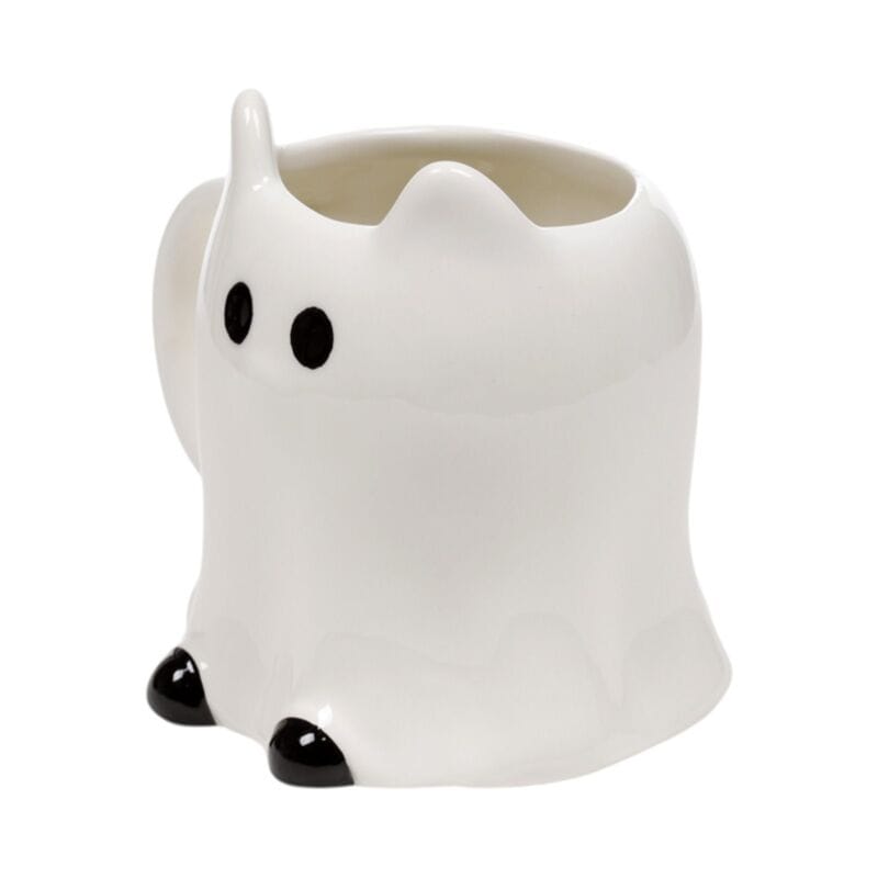 Side view of Ghost Cat Halloween shaped ceramic mug