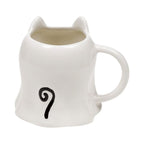 Rear view of Ghost Cat ceramic mug showing curled cat tail