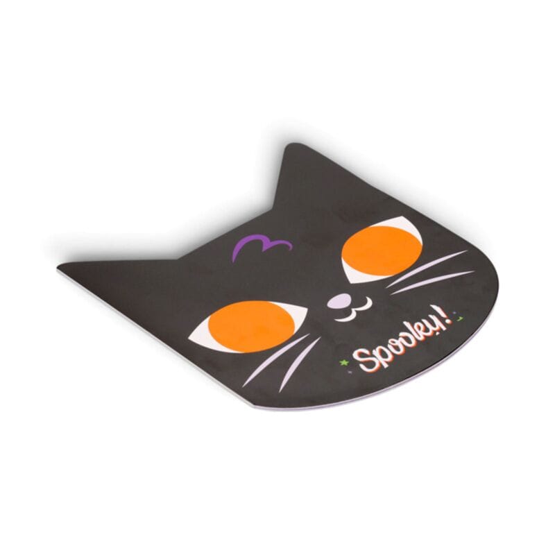 Black cat shaped cover of the Halloween sticker book