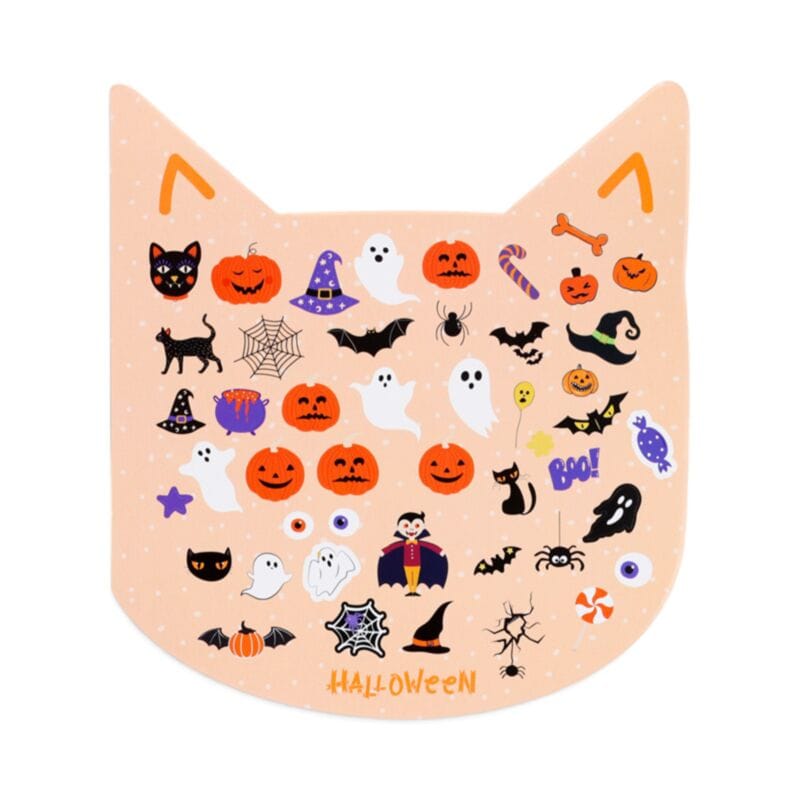 Peach Halloween sticker sheet with ghosts, pumpkins and witches