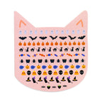 Pink Halloween sticker sheet with black cats, pumpkins and bats
