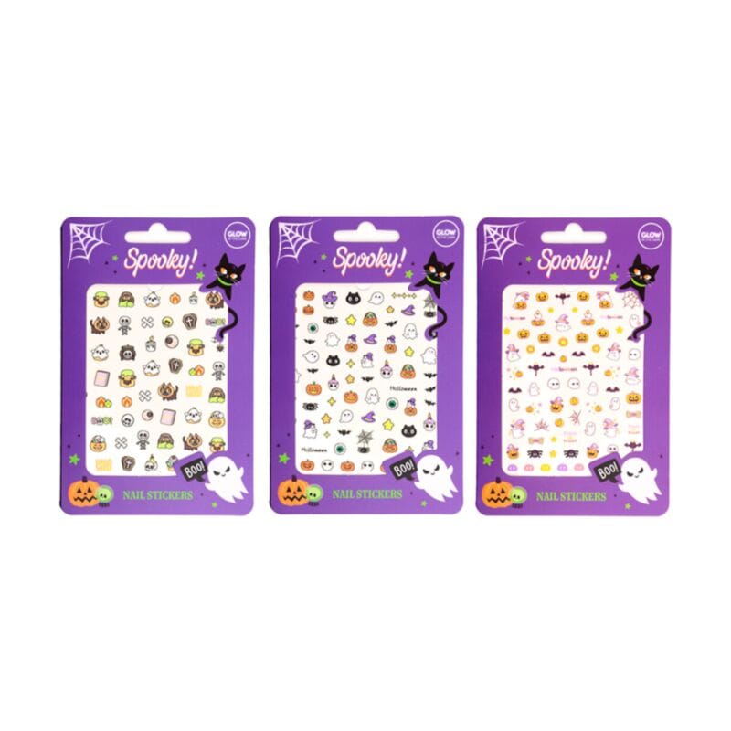 Three assorted glow in the dark Halloween nail sticker designs