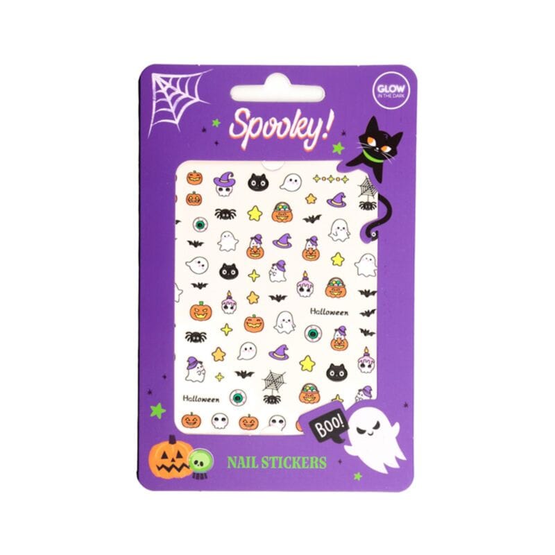 Glow in the dark Halloween nail sticker sheet with spooky icons