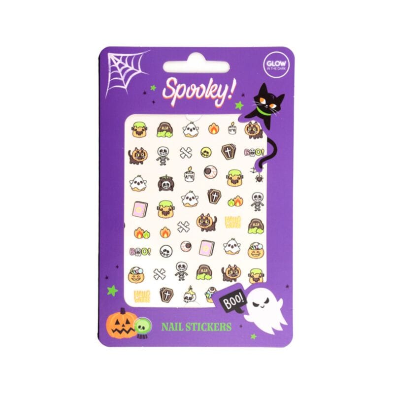 Glow in the dark Halloween nail sticker sheet with spooky icons