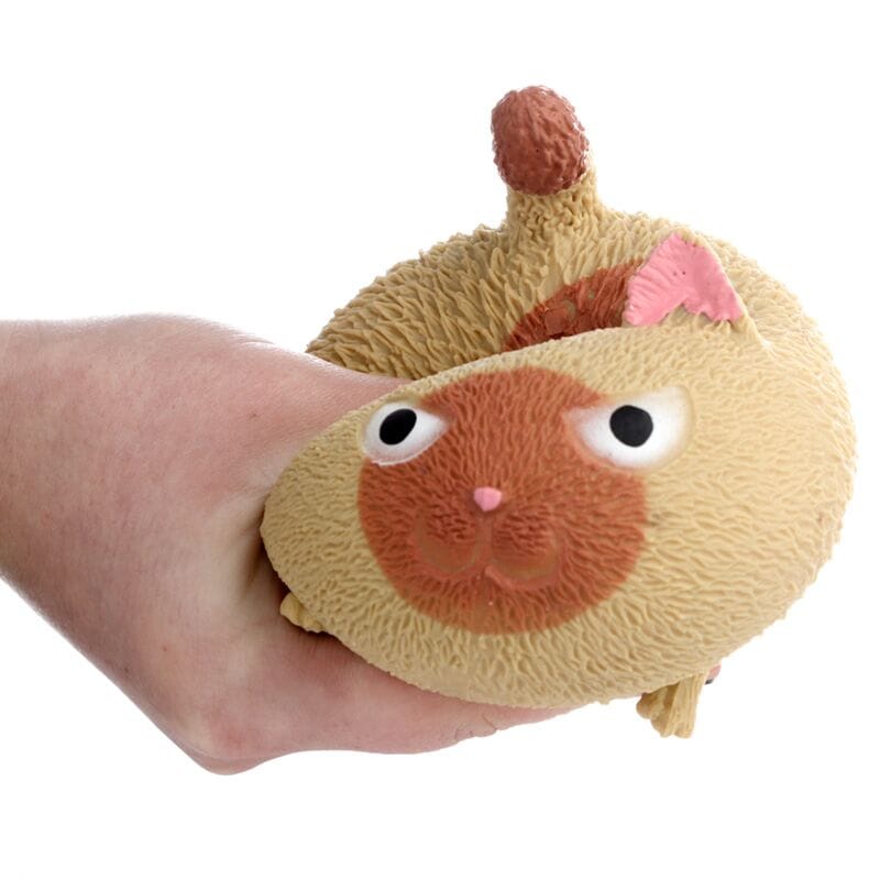 Ginger Squeezy Stretchy Cat Stress Reliever Toy stretched around a hand