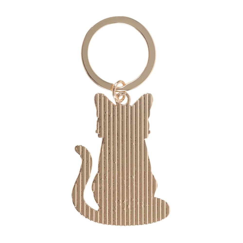 Back of The Protector Magick Black Cat Keyring showing gold-tone metal cat silhouette and split key ring